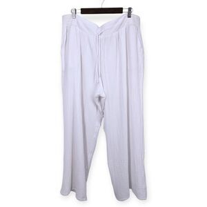 JM Collection Gauze Pants Women's XXL Crinkled White Wide Leg‎ Beachy Lagenlook